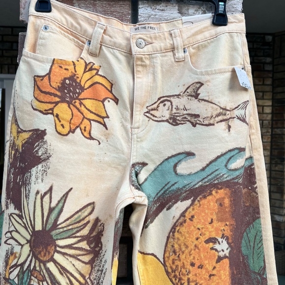 🆕 Free People | We The Free | Tinsley Printed Jeans “Beach Scene” | 29 - Picture 10 of 13
